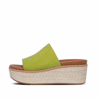Fitflop Women's ELOISE Espadrille Suede Wedge Slides Wedge Sandals - Light Green Green, ZU8543702